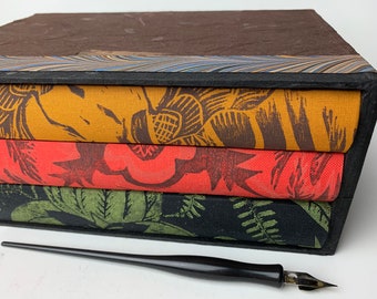 Botanical Journal Box Set, 3 mixed-media art journals in custom box, journal set of 3 for fine art and writing
