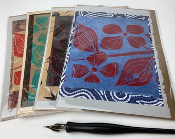 Dogwood Cards set of 4 w/ recycled kraft envelope, 5 x 7 hand printed cards, original botanical & nature prints