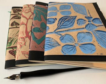 Notepad set of 4 block-printed botanical print notebooks