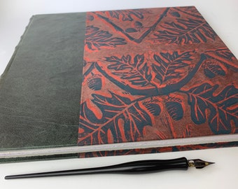 watercolor sketchbook with Arches paper Green Leather  & Garry Oak print