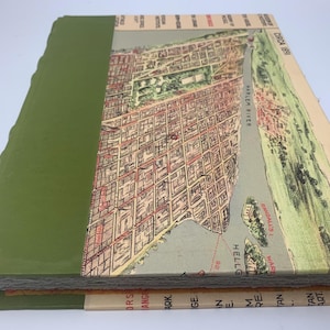 Manhattan Karte Notizbuch mit Aquarell- und Mixed-Media-Papier, handgebunden mit hellgrünem Leder