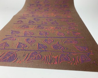 Aspen bookcloth, hand-printed Aspen design on brown bookcloth, one of a kind bookbinding supply