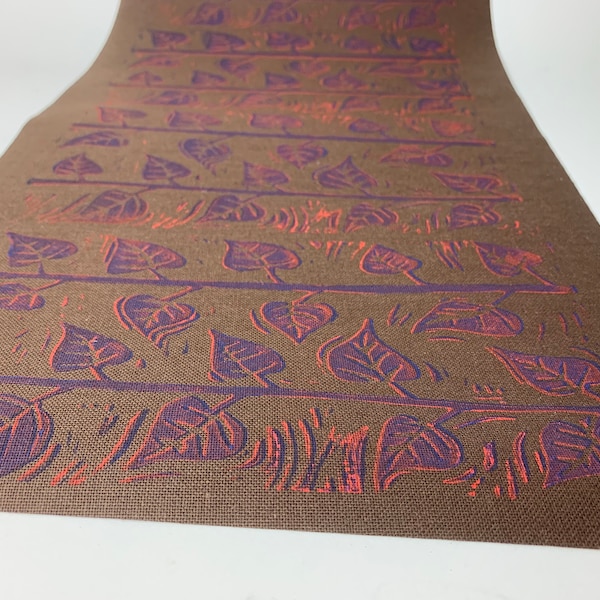 Aspen bookcloth, hand-printed Aspen design on brown bookcloth, one of a kind bookbinding supply