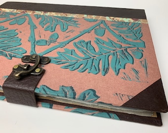 Large handbound art journal w/ unique handmade paper and metal clasp