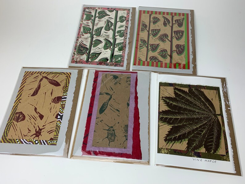 Wild Northwest Card set of 5, large folded cards w/ recycled kraft envelope, hand printed cards, original botanical & nature prints image 2