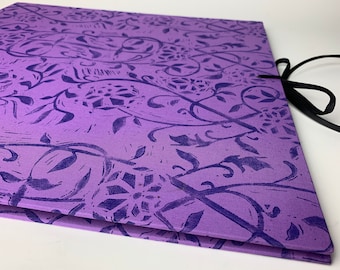 Nouveau Art Portfolio with hand-printed cloth, purple art nouveau 14 x 15-inch art portfolio