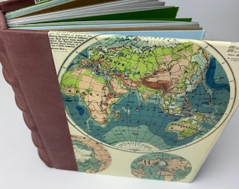 mixed media journal rose leather with vintage map