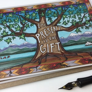 The Present is the Gift Klappkarten 4er-Pack, Zen Karten, große Klappkarten/Briefumschläge, Blanko Kunstkarten 4er Set, Original Kunstkarten