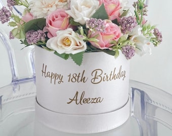Artificial Flowers in a White hatbox Personalised Birthday Gift