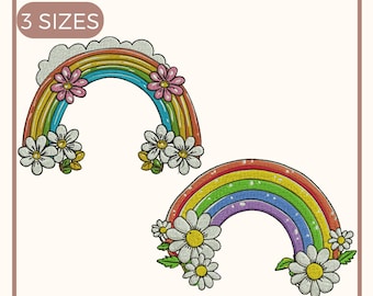 Rainbow embroidery design, Rainbow and heart Motif, Summer Embroidery, Beach Embroidery, Machine embroidery design