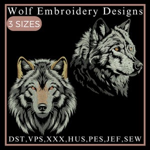 Wolfborduurwerkontwerp, Mystic Wolf Head-borduurwerk, Gezichtsborduurwerk witte wolf, Totemic donkere stof, Dierenborduurwerk, Machineborduurwerk