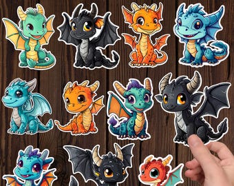 Cute Dragon Stickers Bundle, Dragon Stickers, Stickers Bundle, Dinosaur Stickers, Stickers, Cute Dragon Stickers, Dragon Clipart, Dragon PNG