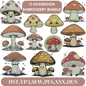 Mushroom Embroidery Design, Forest style embroidery design, forest Nature Motif, Mushroom embroidery, Machine embroidery designs