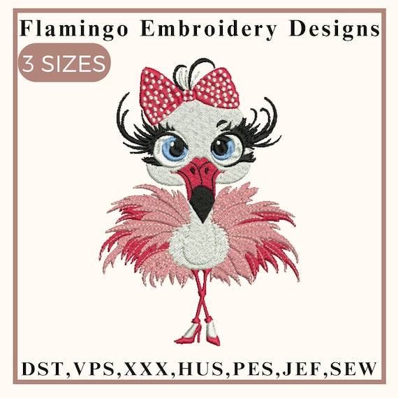 Flamingo Embroidery design, Crazy Flamingo Embroidery, Flamingo design, Girl embroidery, Summer design, Machine embroidery design