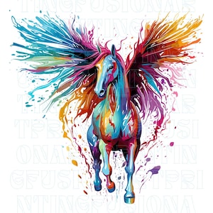 Color Drip Sublimations, Neon Design Downloads,  Graphic Shirt Design, Png, Pegasus Retro Design Clipart, Sublimations Downloads