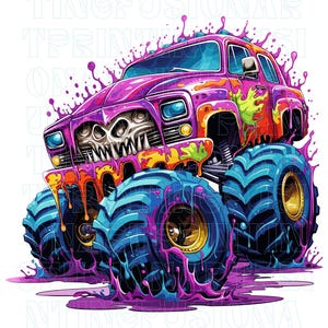 Color Drip Sublimations, Neon Design Downloads, Truck Graphic Shirt Design, Png, Monster Truck Retro Design Clipart, Sublimations Downloads