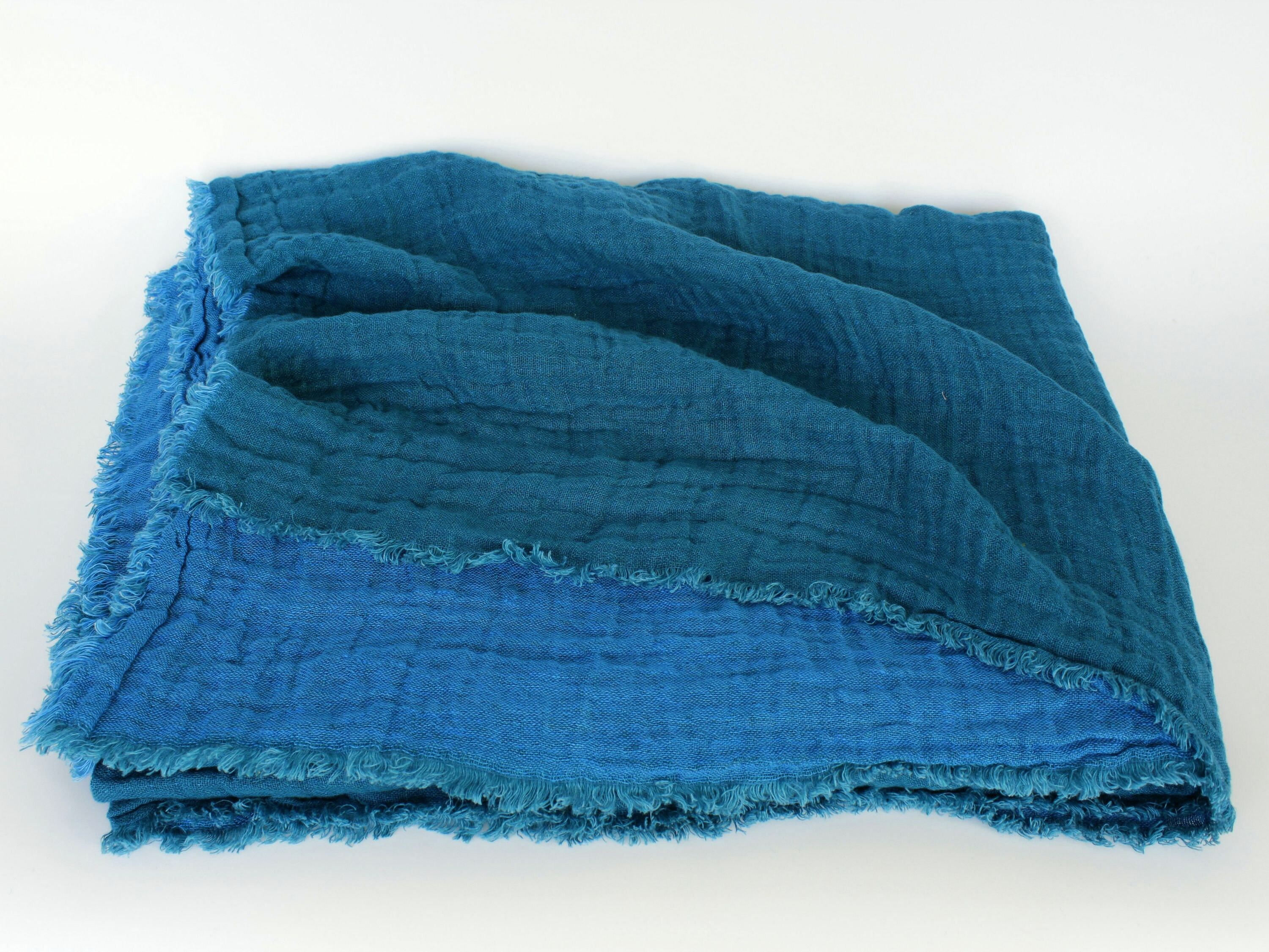 Linen Gauze Throw Blanket Reversible Blue Linen Blanket Etsy
