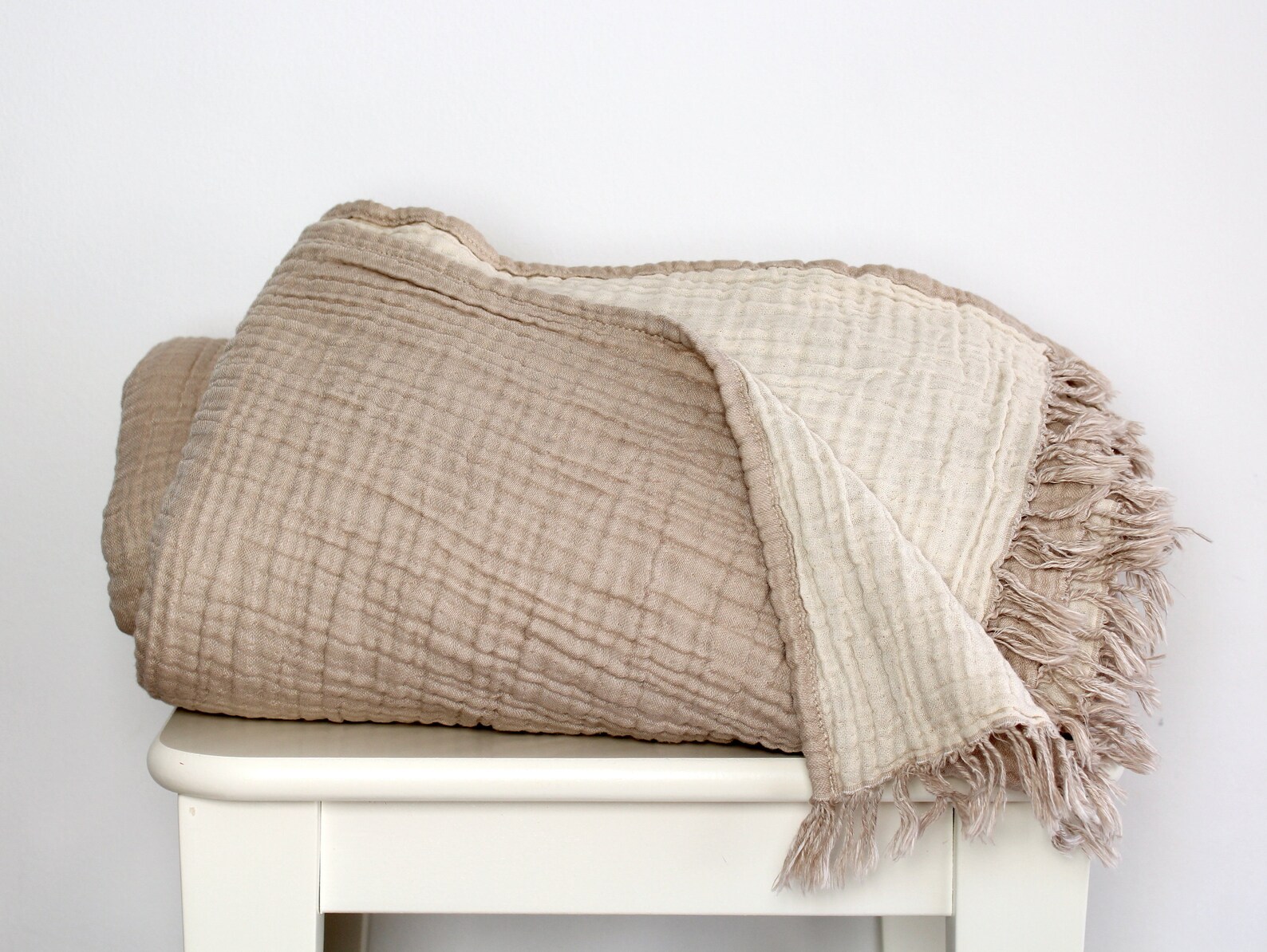 Soft Wrinkled Blanket White Bedspread Beige Bed Cover Etsy