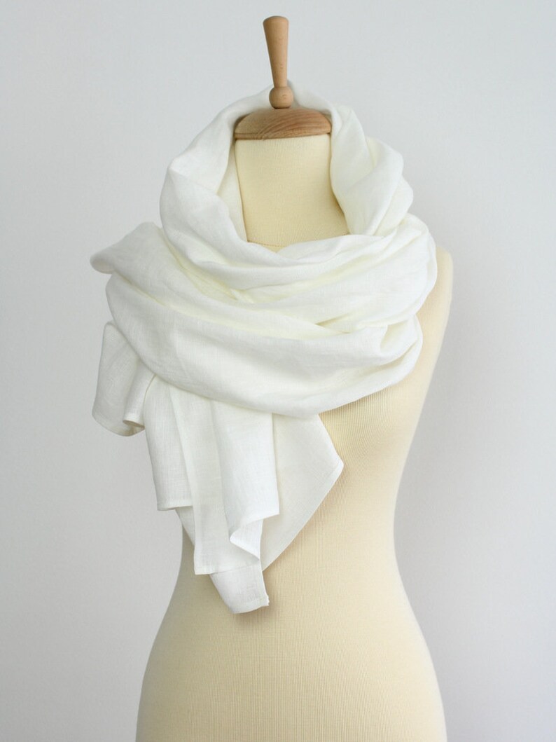 White Linen Scarf 100 Linen Scarf Natural Flax Shawl Etsy