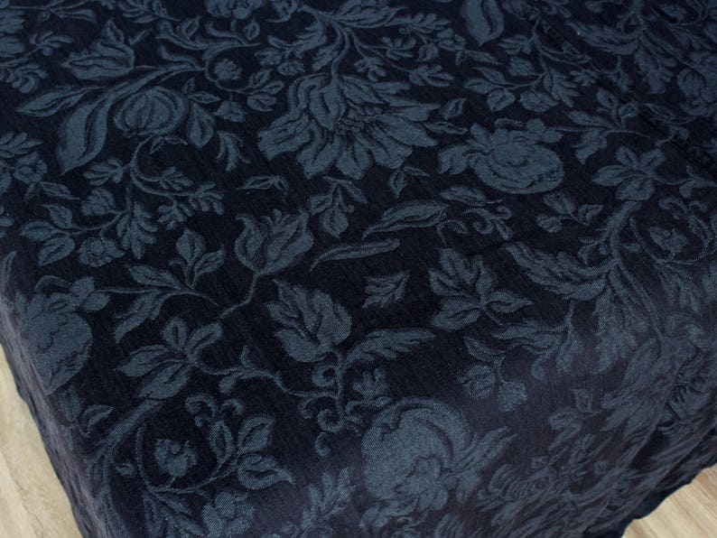 Linen Bedspread Dark Blue Reversible Coverlet Jacquard Linen Etsy