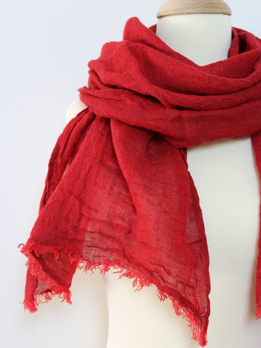 Red linen scarf deals