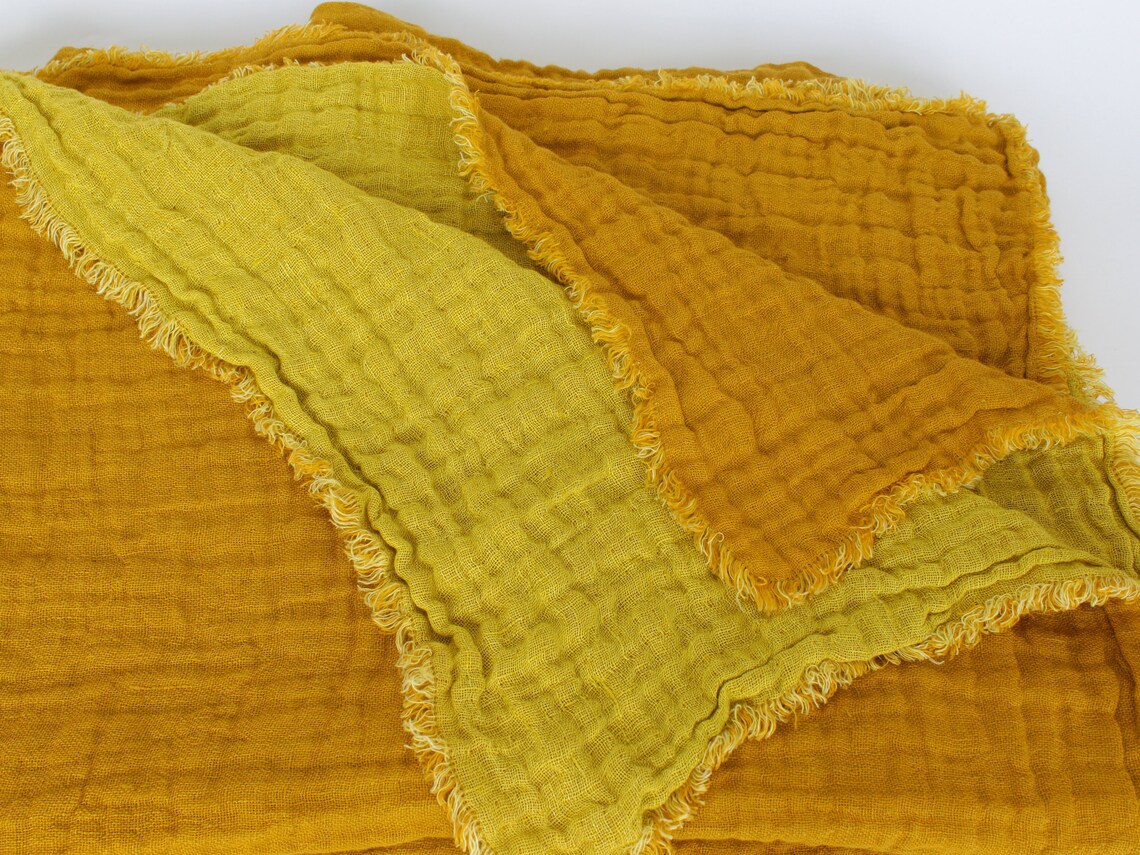 Double Gauze Linen Blanket Mustard Yellow Linen Throw Etsy