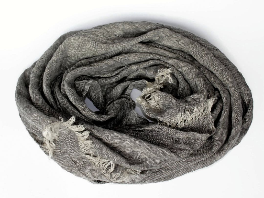 Grey Linen Scarf. 100 Linen Mens Scarf. Pure Linen Womans Scarf