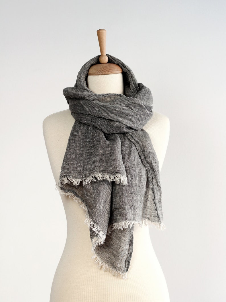 Grey Linen Scarf. 100 Linen Mens Scarf. Pure Linen Womans Etsy
