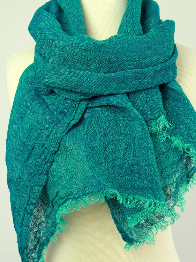 Emerald Green Linen Scarf. Pure linen scarves for women and Etsy