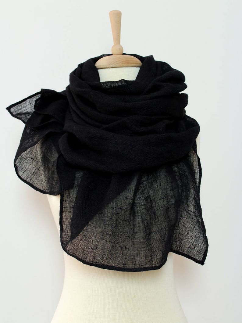 Large Black Linen Scarf Oversized Black Linen Shawl - Etsy