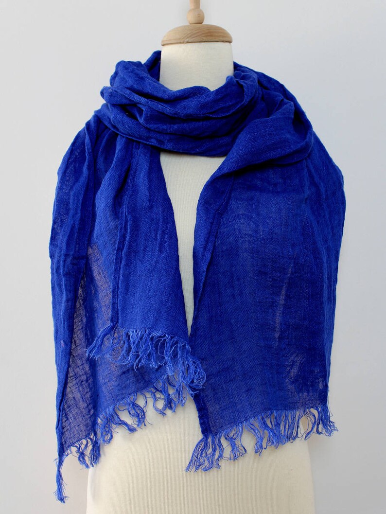 Ultramarine Blue Linen Scarf Soft Summer Scarf Mens Scarf Etsy