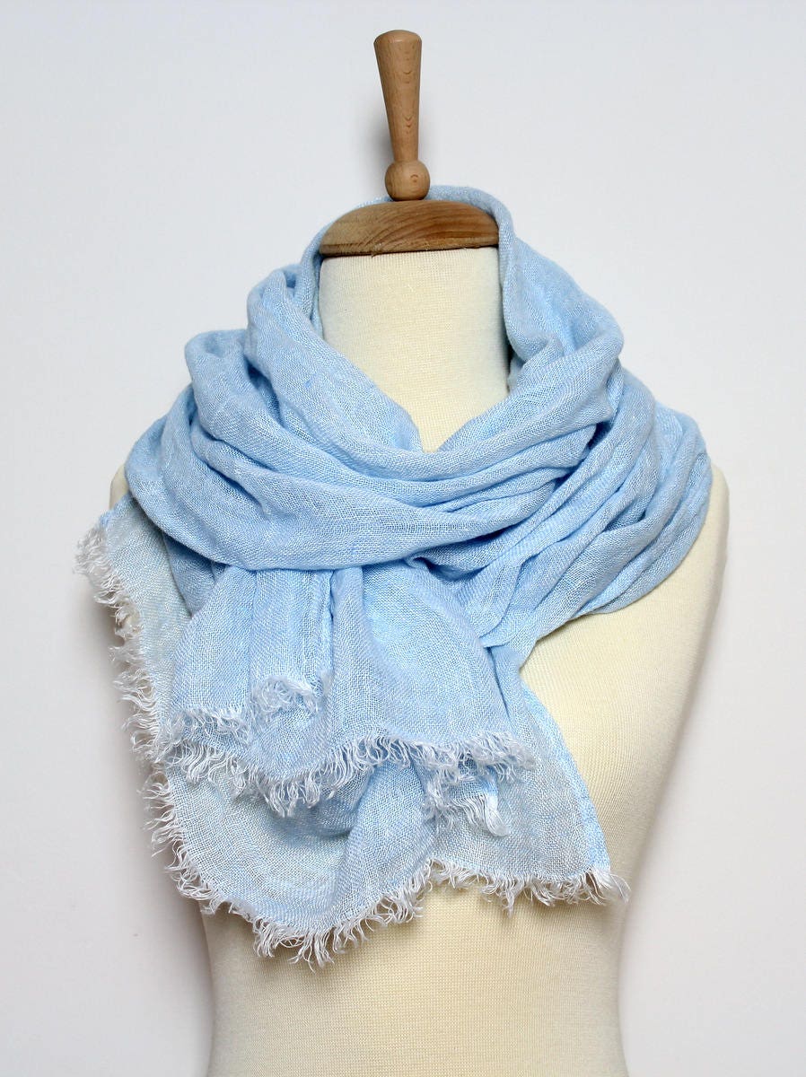 men scarf unisex women scarf long linen scarf soft scarf Pale blue linen scarf shawl in a gift box light scarf pure linen shawl