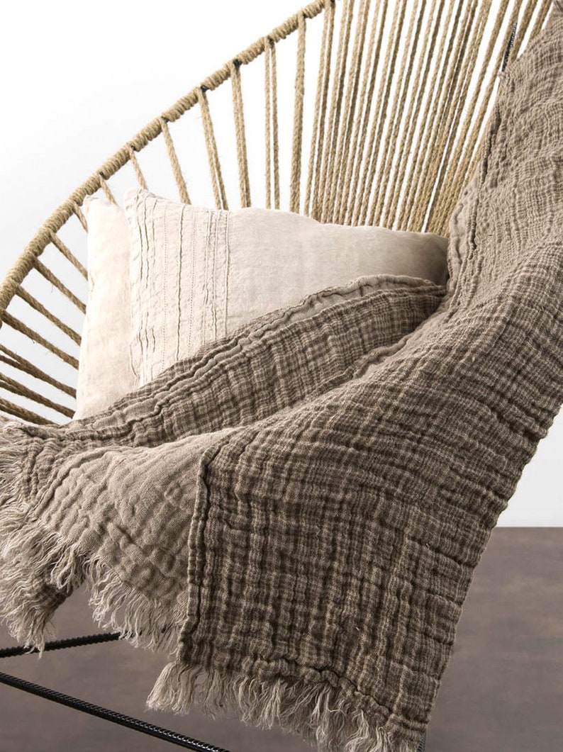 Brown Linen Throw Blanket / Double Sided Soft Linen Blanket / Etsy