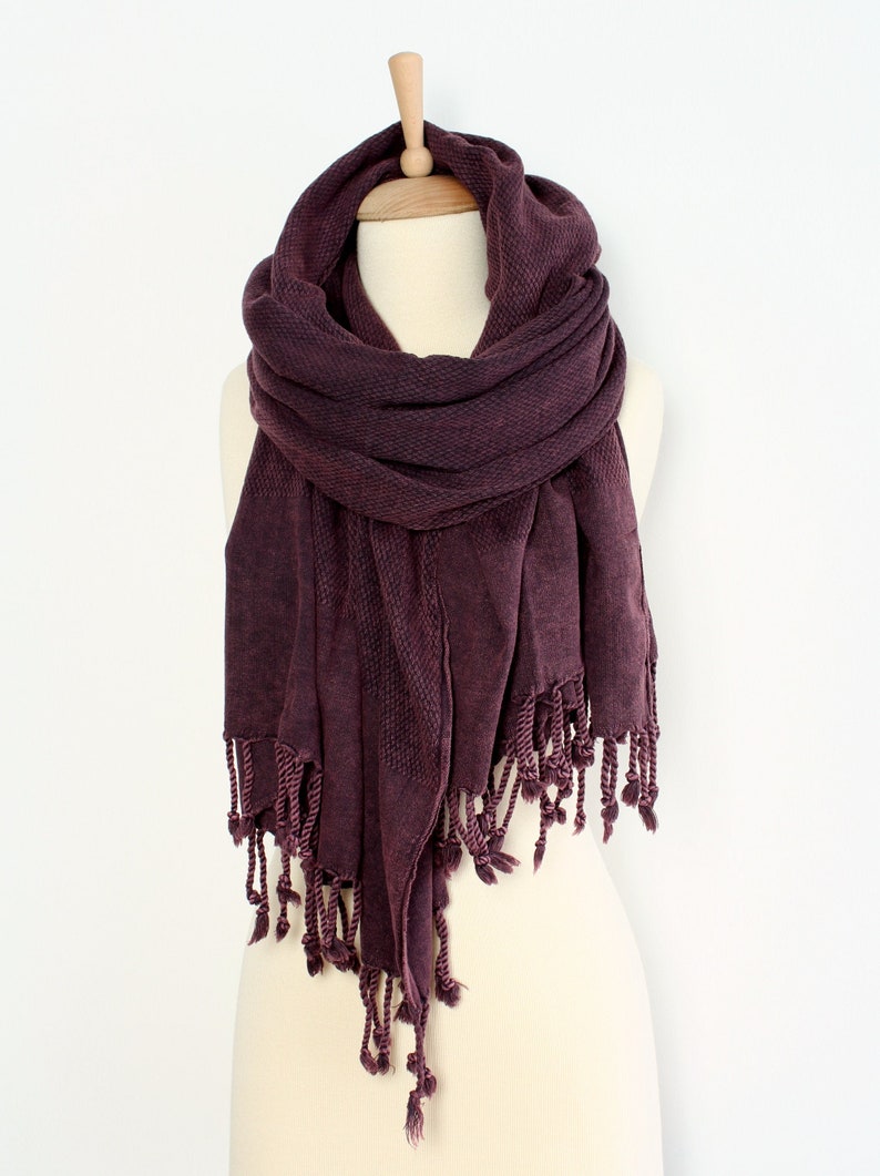 Dark Plum Scarf Wrap Bohemian Travel Shawl Stonewashed Etsy