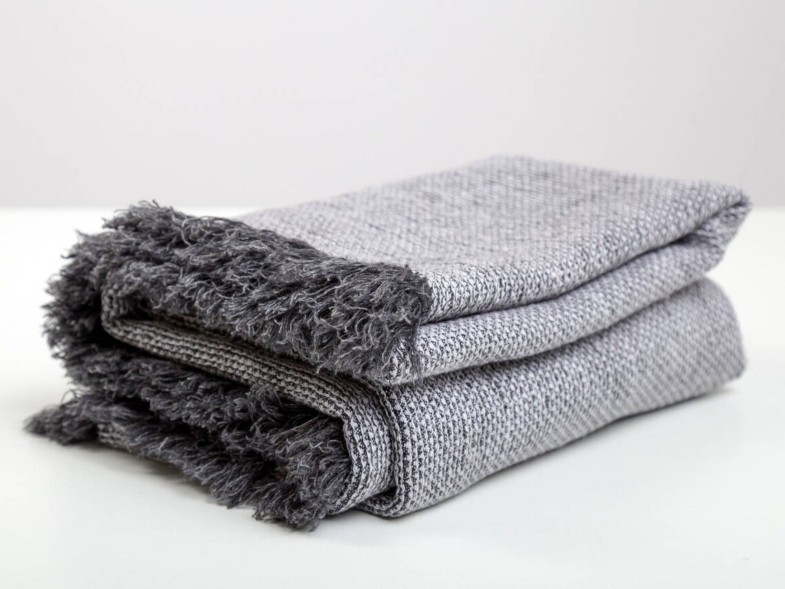 Black & White Linen Blanket 100 Pure Linen Throw Blanket Etsy