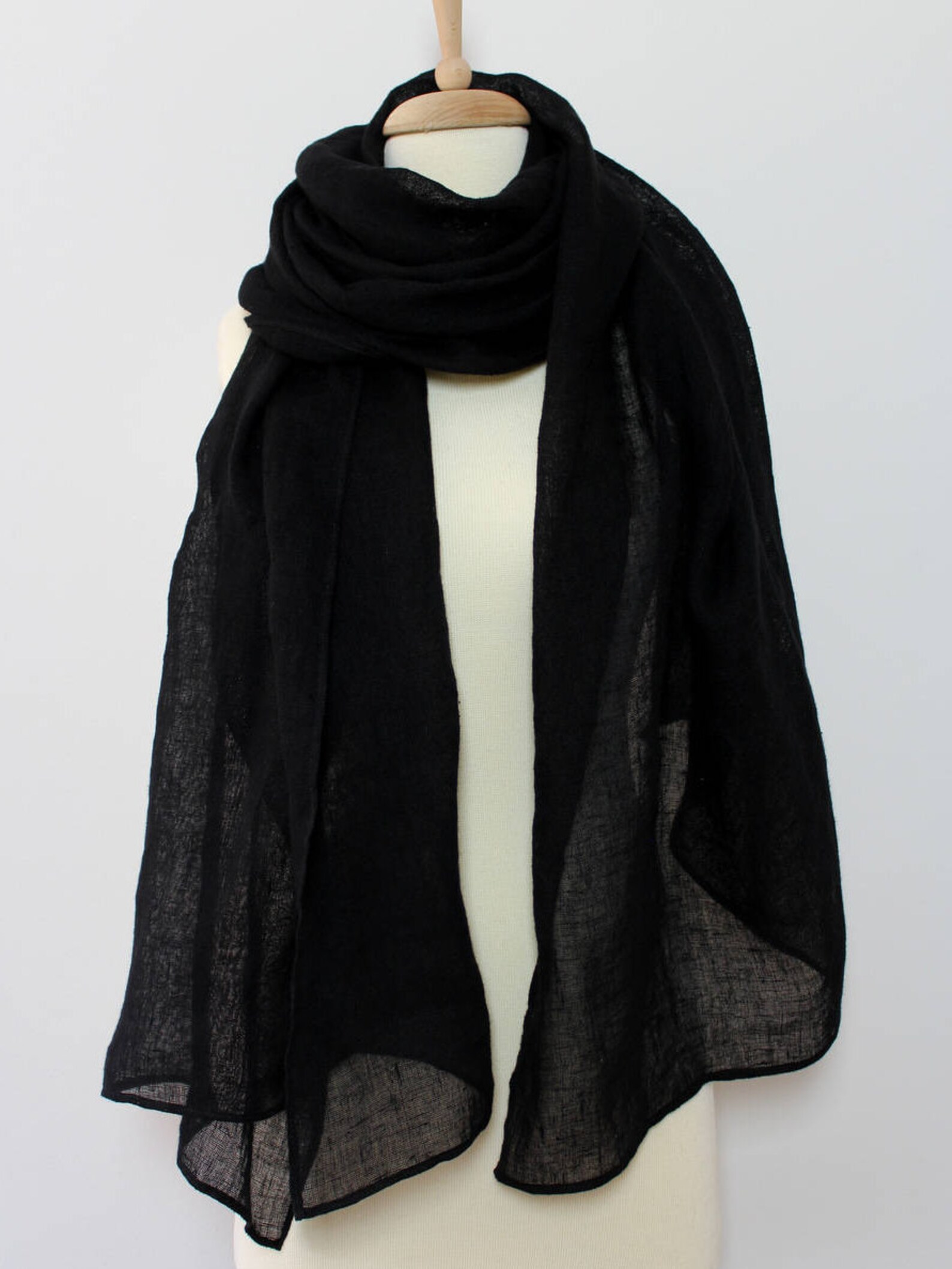 Large Black Linen Scarf Oversized Black Linen Shawl Etsy Sweden