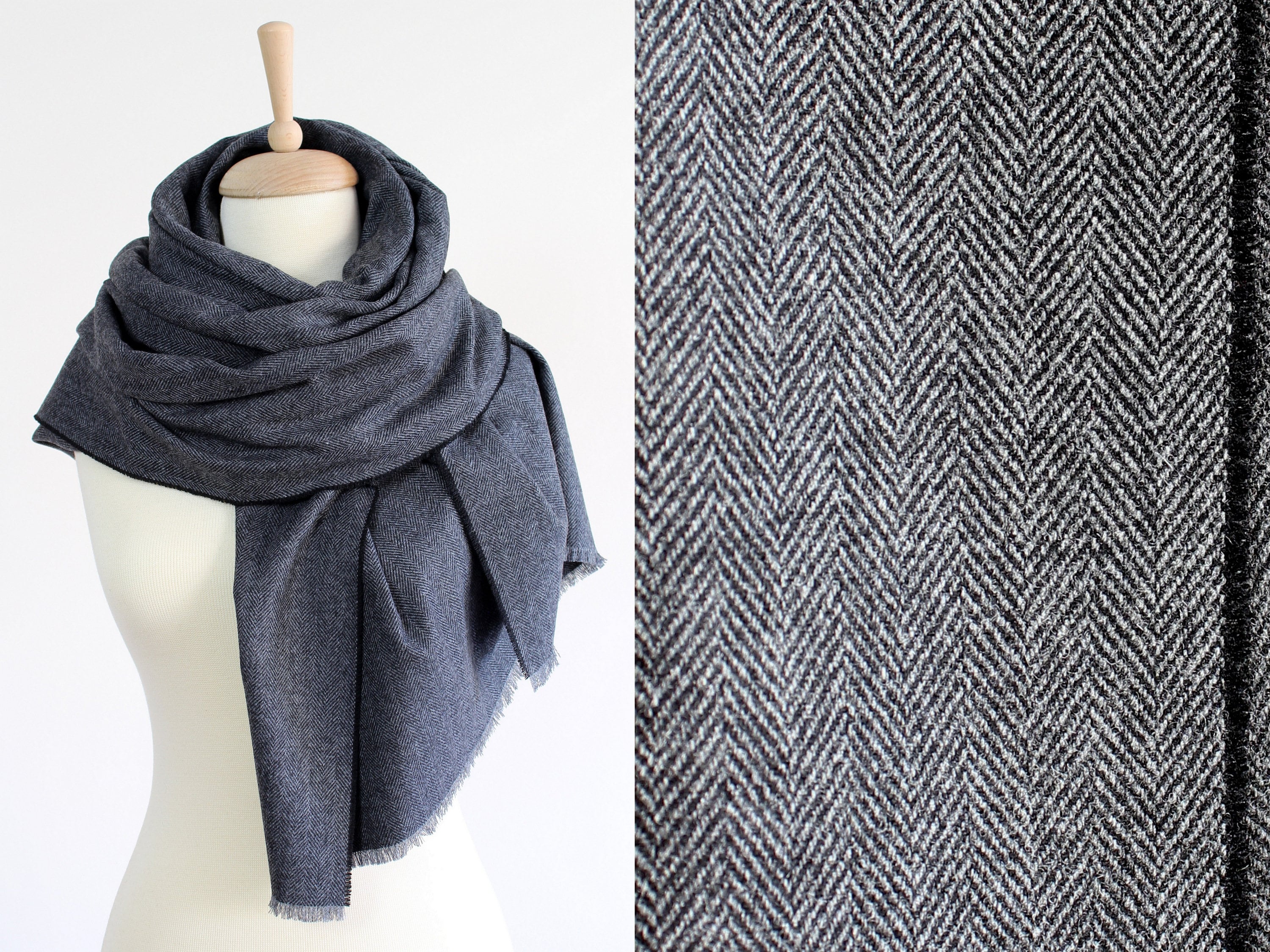 Grey Melange Oversized Cashmere Wool Scarf