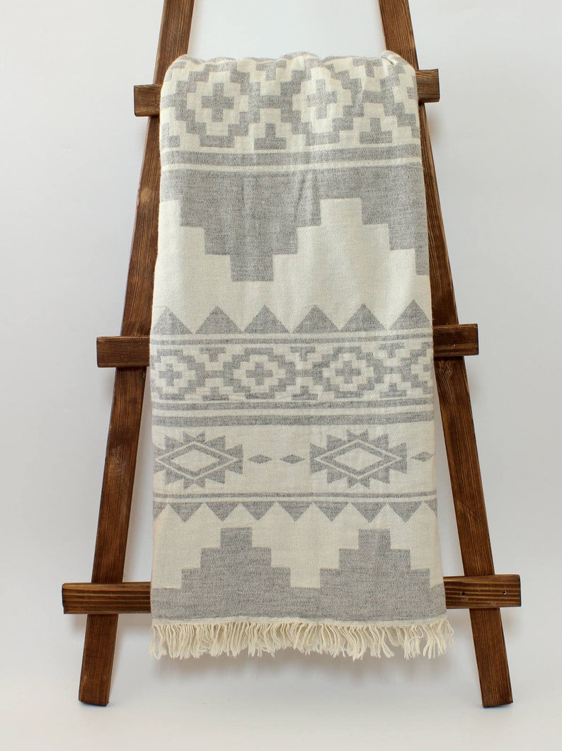 Merino Wool Throw Blanket Aztec Pattern Bohemian Winter Etsy