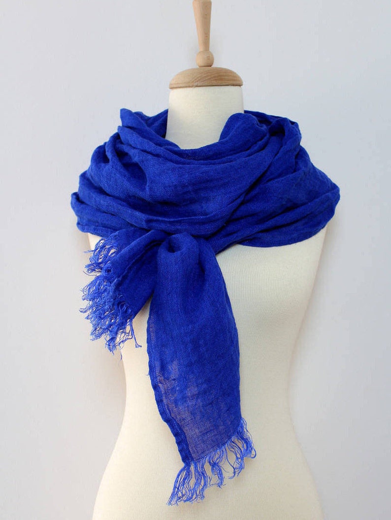 Ultramarine Blue Linen Scarf Soft Summer Scarf Mens Scarf Etsy