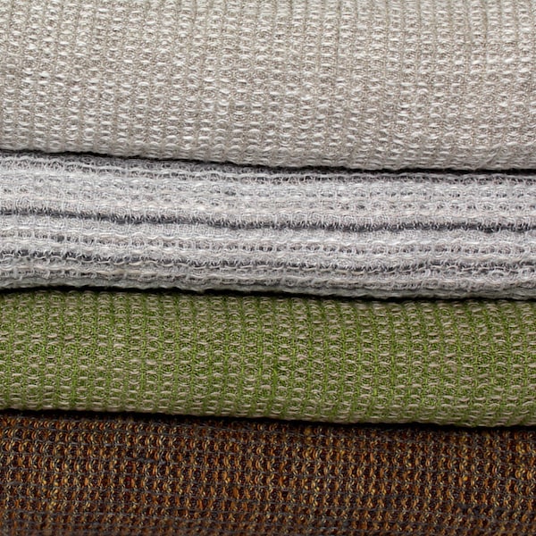 Waffle Linen Bath Towels in Natural Grey | 100% Natural Linen Bathroom Towel Sheets | Prewashed Soft Linen Towels | Checks Pattern Textured