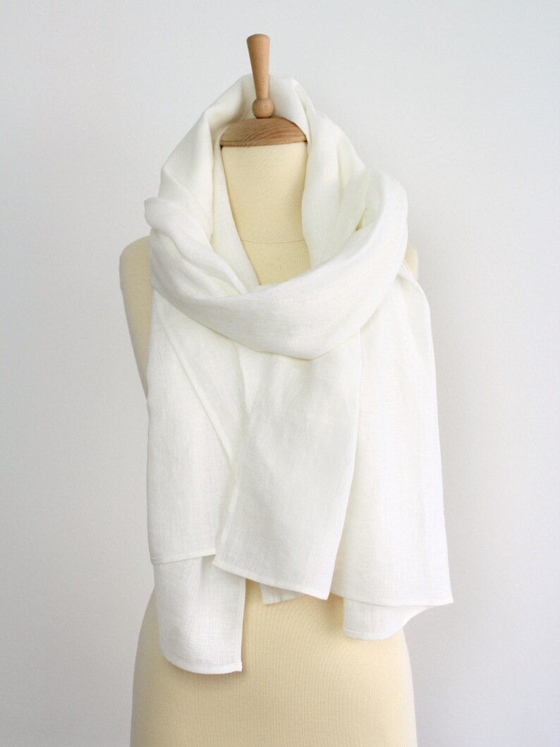 White Linen Scarf 100 Linen Scarf Natural Flax Shawl Etsy