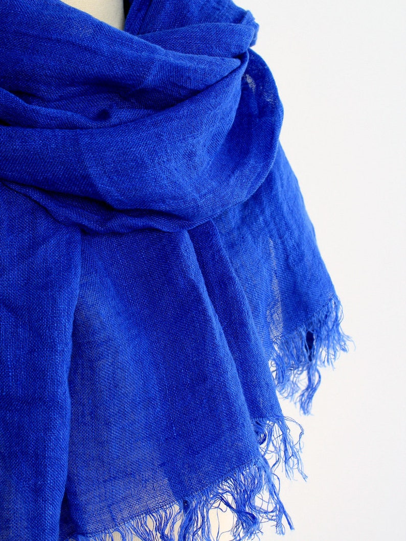 Ultramarine Blue Linen Scarf Soft Summer Scarf Mens Scarf Etsy
