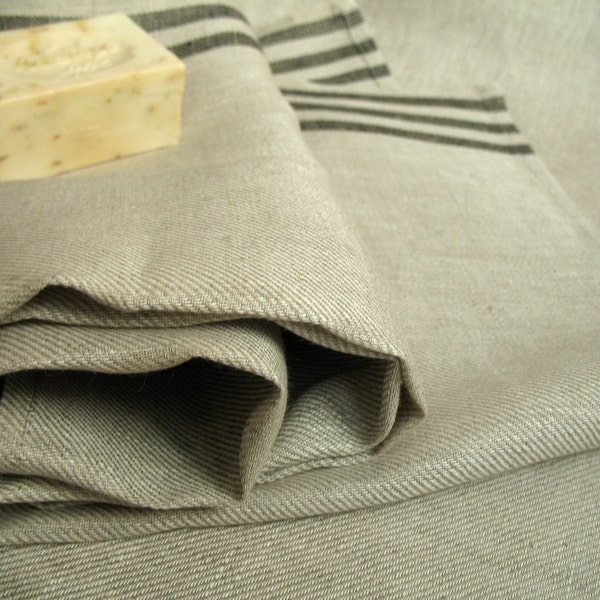 LINEN Bath Towel - Grey with Black stripes Organic Linen Bath Sheet. Pure Linen Bath Towel. Linen Huckaback Towel