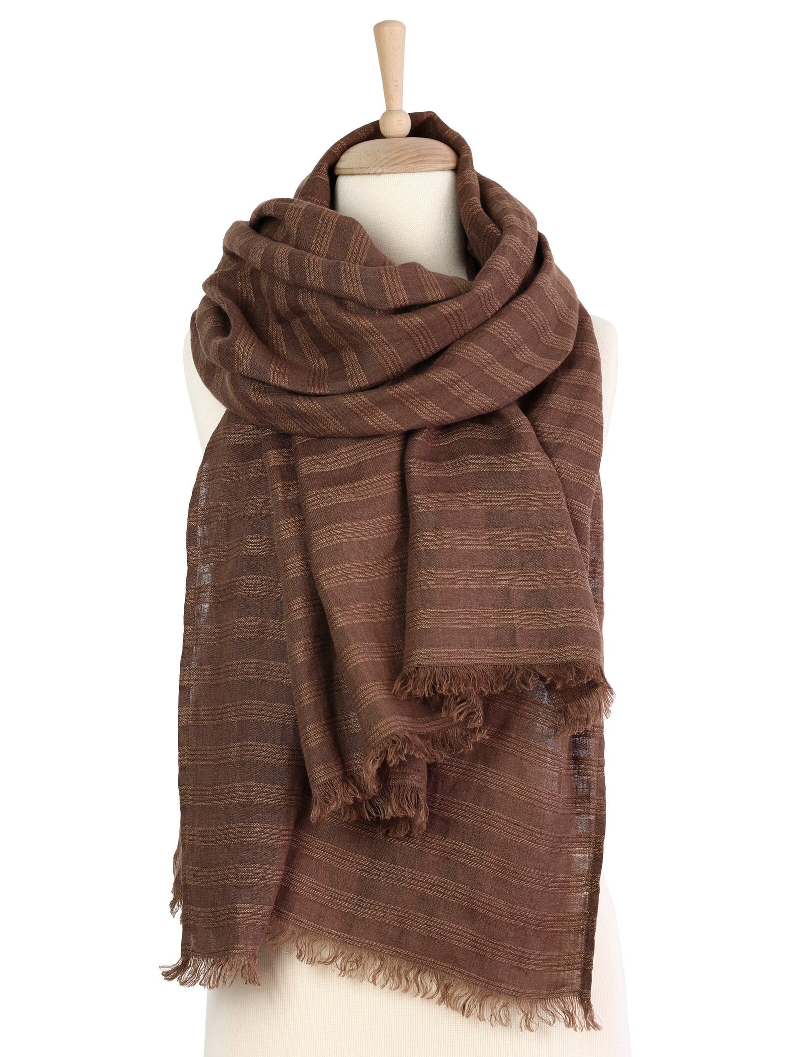 Large Brown Linen Scarf With Stripes Trending Scarves for Etsy