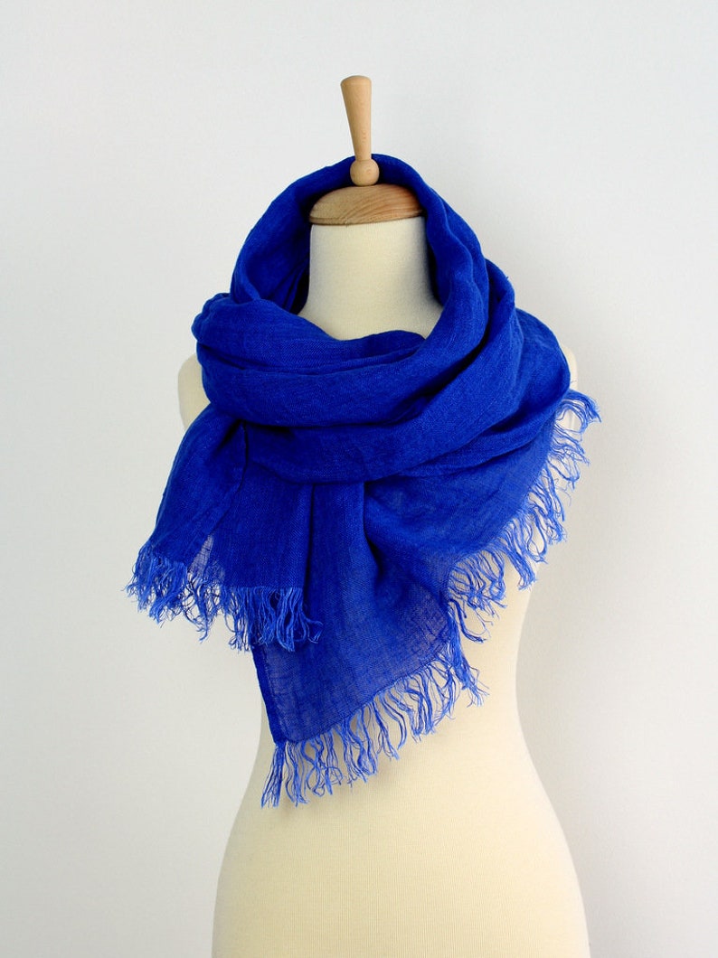 Ultramarine Blue Linen Scarf Soft Summer Scarf Mens Scarf Etsy