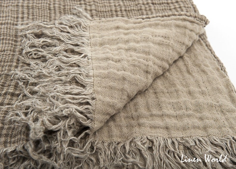 Brown Linen Throw Blanket / Double Sided Soft Linen Blanket / Etsy