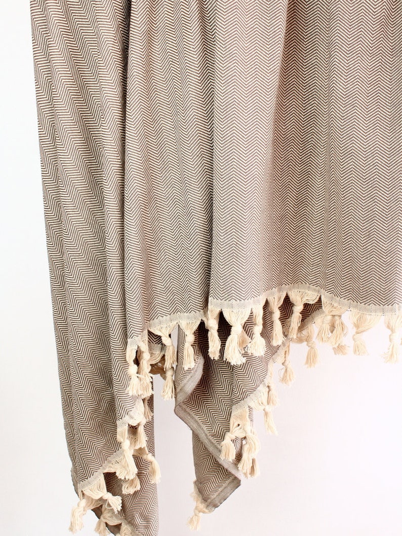 Brown Cotton Blanket in Herringbone Weave 100% Cotton Woven | Etsy