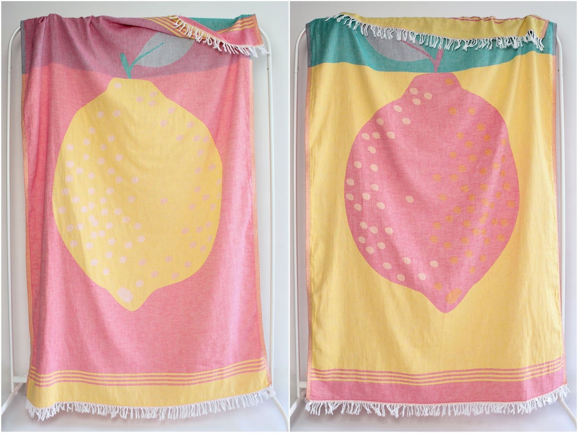 Lemon Beach Towel Cotton Beach Throw Large Travel Towel Etsy