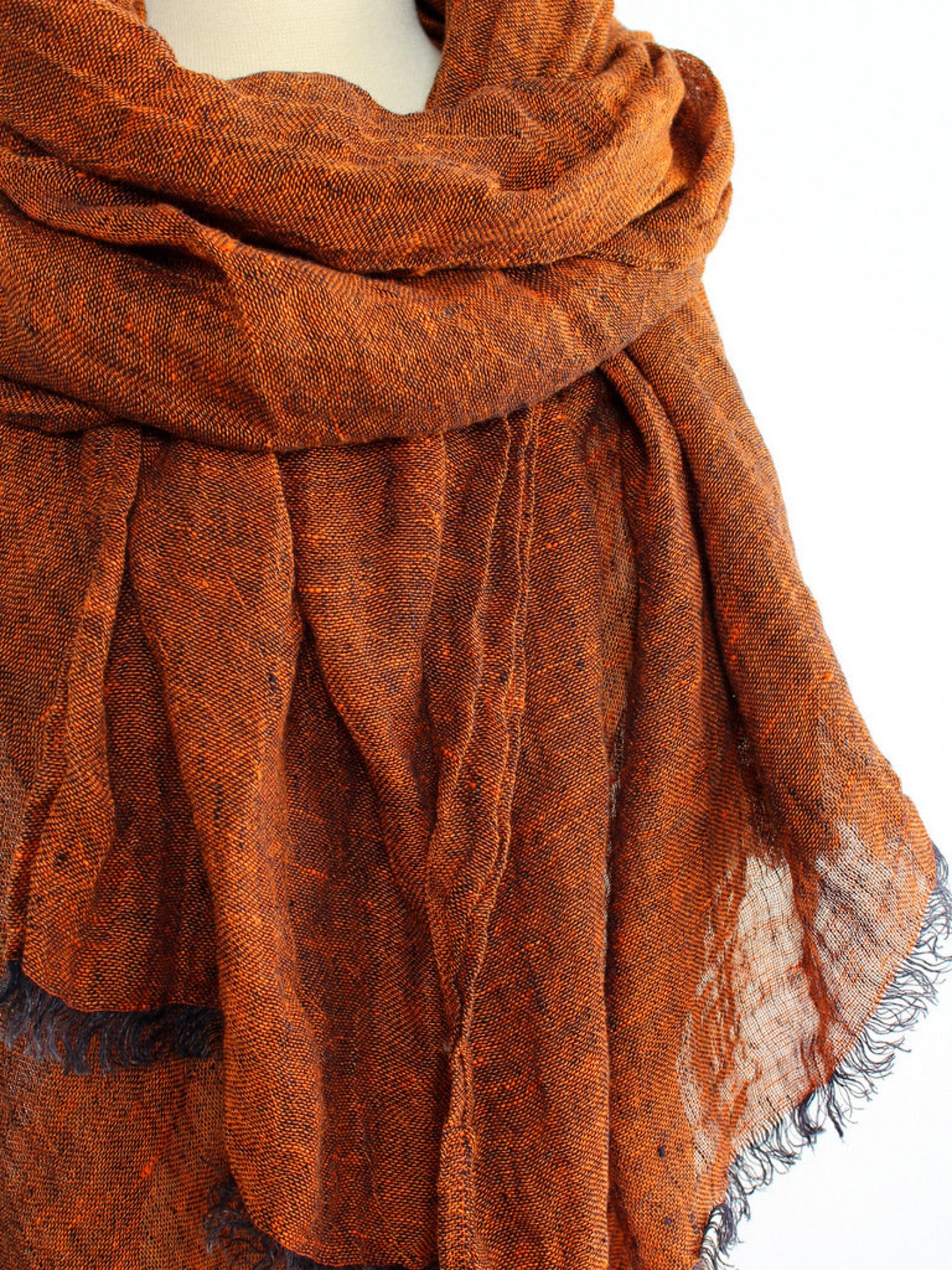 Linen Flax Scarf Mens Scarf Orange Black Melange Linen Etsy