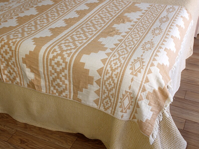 Mustard Bed Throw Blanket in Navajo Pattern Southwestern Etsy